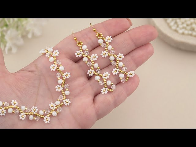 DIY Simple Beaded Daisy Chain Bracelet Tutorial | Daisy Flower Seed Bead Bracelets & Earrings Making