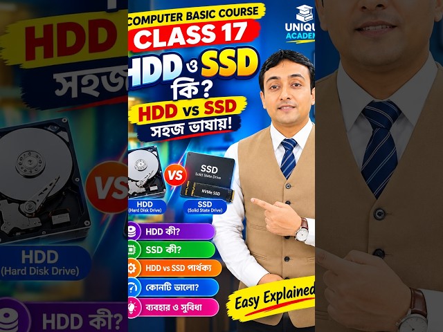 HDD ও SSD কী? | HDD vs SSD সহজ ভাষায় | Computer Basic Course Class 17 | ইউনিক একাডেমী