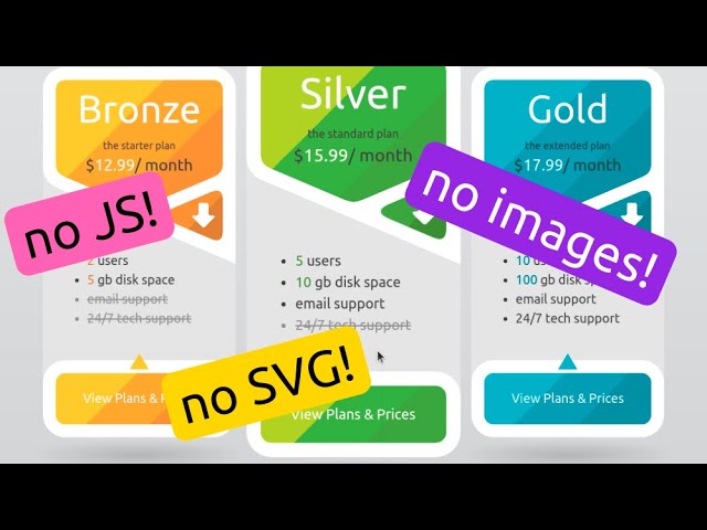 CSS hosting plans interface (no SVG, no images other than CSS gradients)