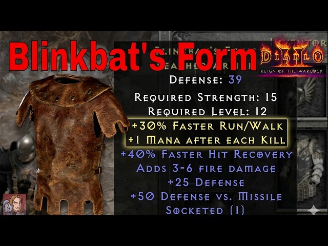 D2R RotW Updated Uniques - Blinkbat's Form (Leather Armor)