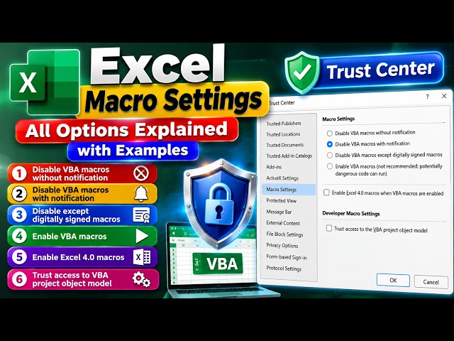 Excel Macro Settings Explained in English | All Trust Center Options with Examples !!