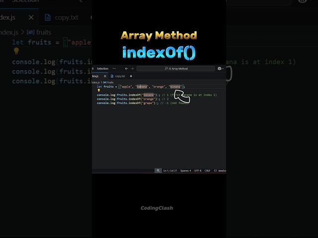 indexOf() method | Javascript Array Methods | #javascript #coding