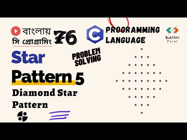 Lec 76: Star Pattern -5 | Diamond Star Pattern in C | C Programming Bangla Tutorial | সি