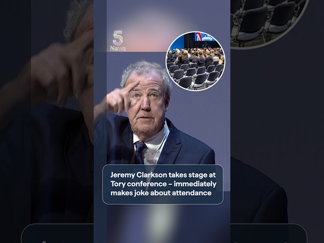 Jeremy Clarkson takes stage at Conservative conference – immediately makes joke about attendance
