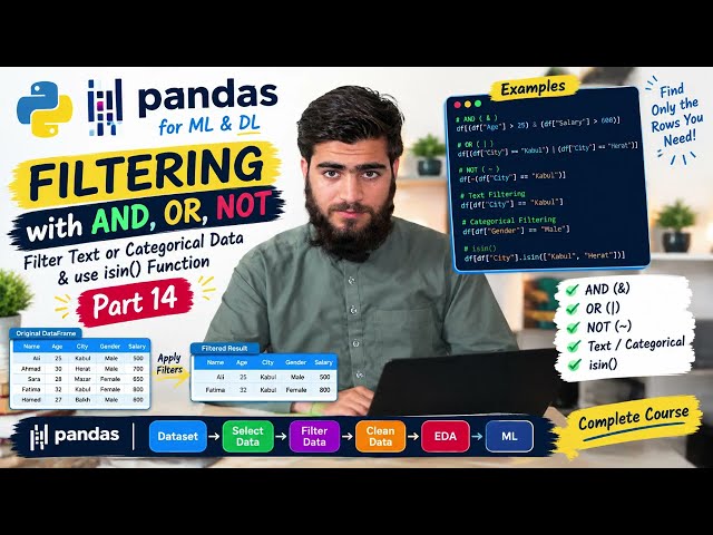 14- Pandas Filtering with AND, OR, NOT & isin() | Text & Categorical Data