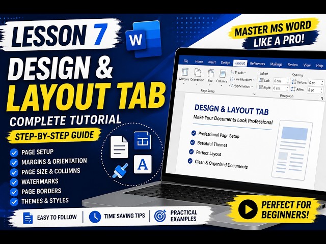MS Word Design & Layout Tab Explained | Complete Tutorial for Beginners | Lesson 7