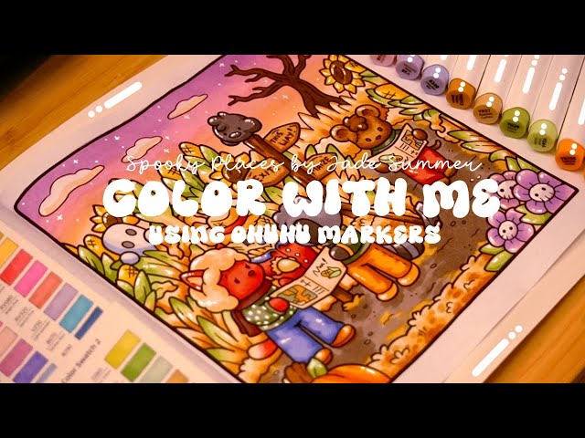 Color with me (ASMR) 🌽🍁 'Spooky Places' by Jade Summer ✨  Ohuhu markers 🌱✏️ #adultcoloring #asmr