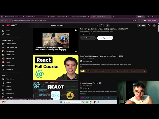day 1 learning react and tailwind web app until I know what I am doing. study, code, chill