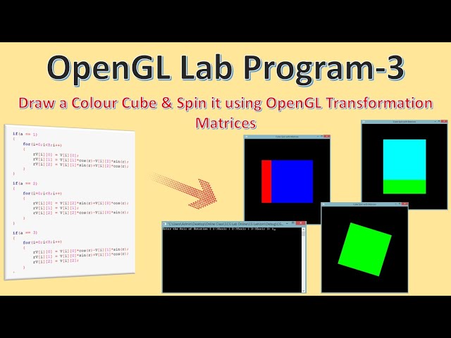 Draw Color Cube & Spin It Using Transformation Matrices | CG Lab Program – 3 | OpenGL Programming