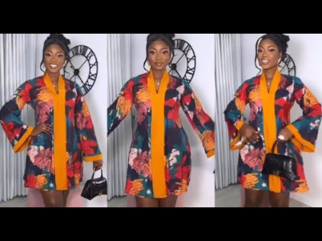 How to make an elegant A line dress with long strip collar and bell sleeve 
