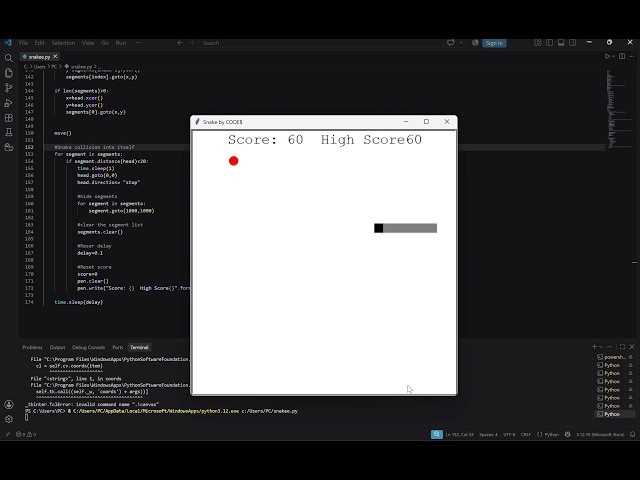 Coding a game of Snake using Python because I have time