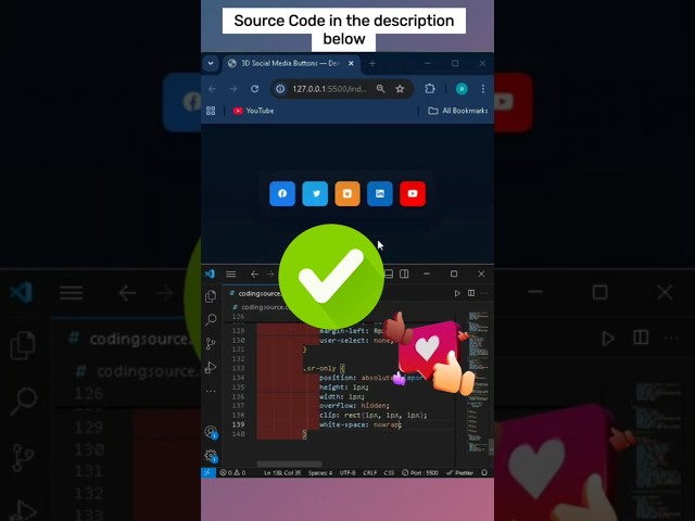 🌐 3D Social Media Buttons using HTML & CSS | Modern Hover Effects 💫 #coding