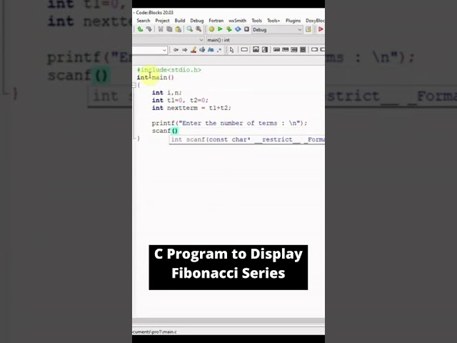 C Program To Display The Fibonacii Series #shorts