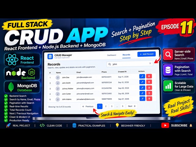 (Ep. 11) Node.js Server-Side Search | React Search + Pagination with MongoDB