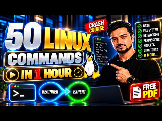 50 Linux Commands in 1 Hour 🚀 | Beginner to Advanced Practical Course