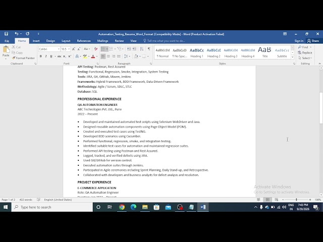 Automation Tester Resume Format | QA Automation Testing Resume |