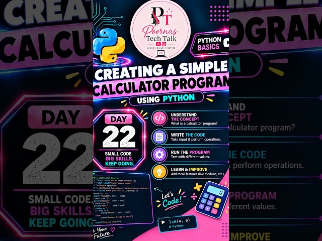 Day 22 | Create a Simple Calculator Using Python | Python Basics for Beginners | Poornas Tech Talk