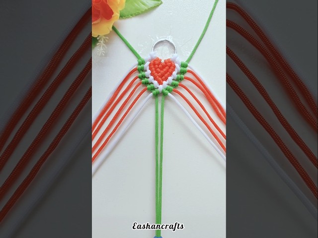 Cute Diy Heart Macrame Keychain 🇮🇳 Tricolor Craft #shorts #reels #diy #ytshorts