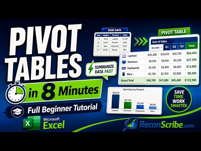Pivot Tables in Excel: Full Beginner Tutorial in 8 Minutes