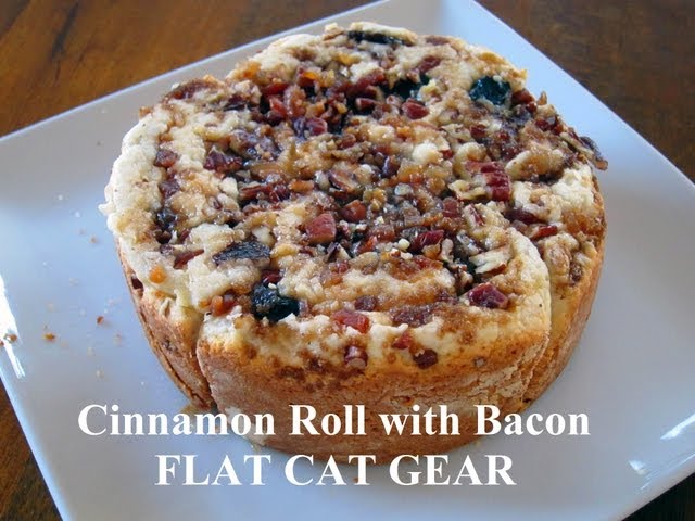 A Cinnamon Roll with Bacon dry baked on an alcohol stove by FLAT CAT GEAR