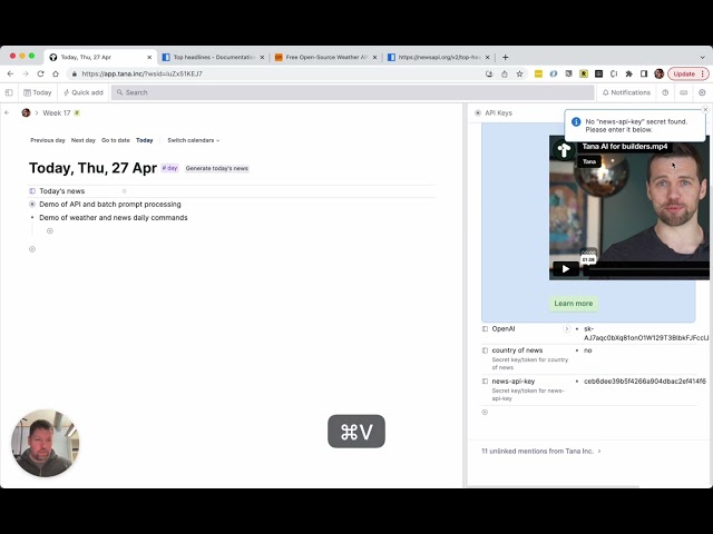 Generating daily news and weather in Tana with API and OpenAI