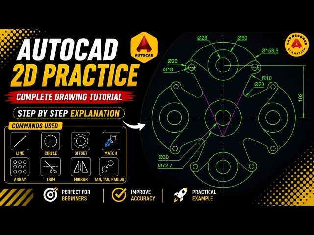 AutoCAD 2D Practice Drawing - 02 | Step-by-Step Mechanical Drawing Tutorial