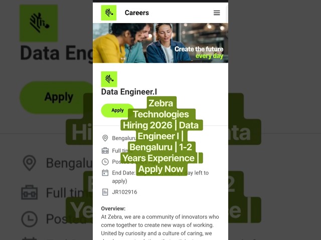 Zebra Technologies Hiring 2026 | Data Engineer I | Bengaluru | 1-2 Years Experience | Apply Now