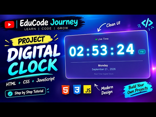 Build a Modern Digital Clock Using HTML, CSS & JavaScript | Beginner Project