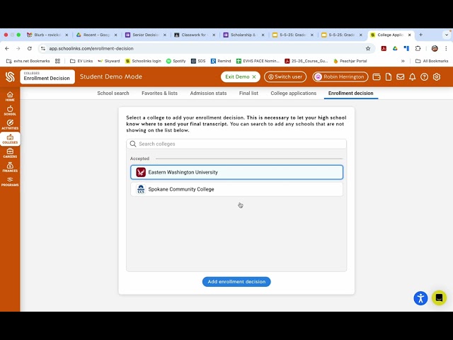 Updating Enrollment decision in Schoolinks