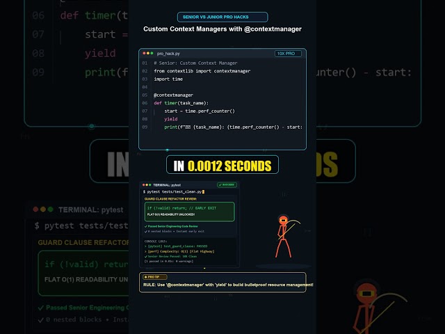 SENIOR VS JUNIOR PRO HACKS | Custom Context Managers with @contextmanager 🔒 #Shorts