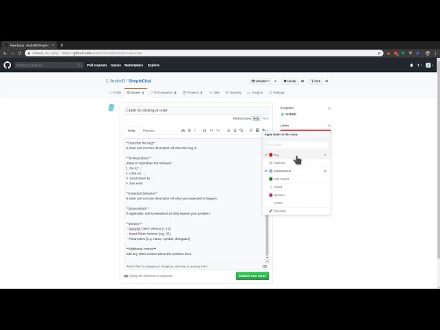 How to report bugs in Github