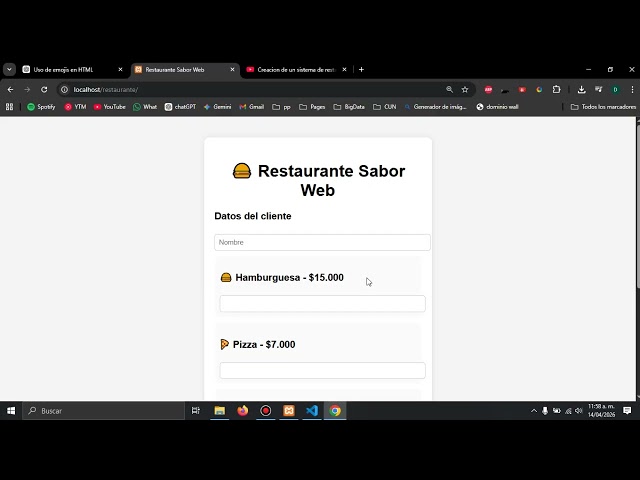 modificacion del sistema web restaurante