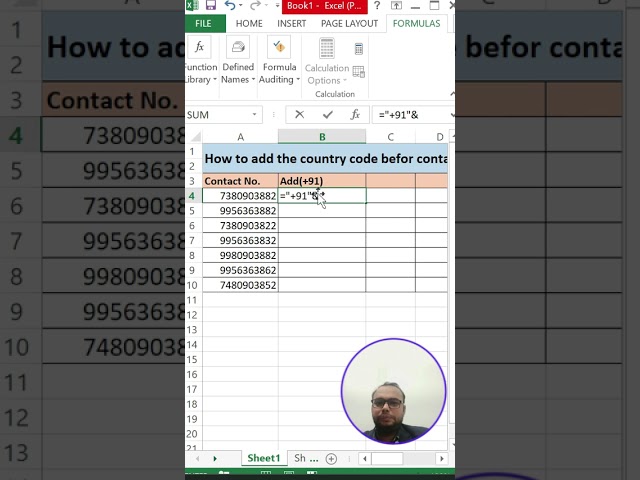 How to Add Country Code Before a Contact Number in Excel