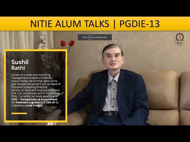 NITIE ALUM TALKS | Sushil Rathi | PGDIE 13