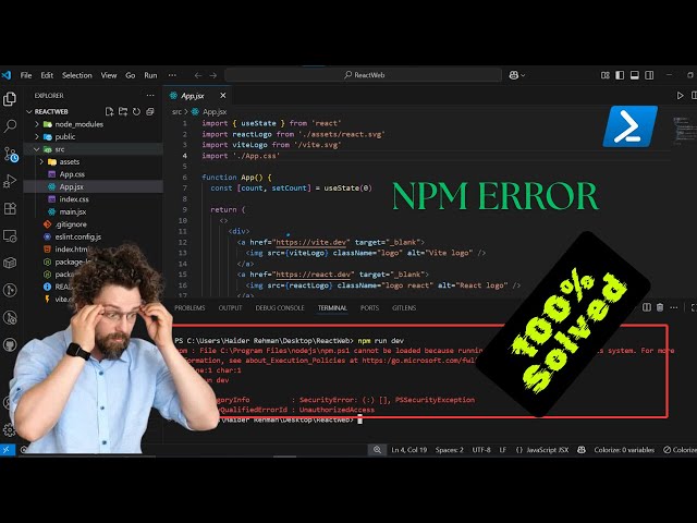 "NPM run dev" Not Working in VS Code Using Powershell.