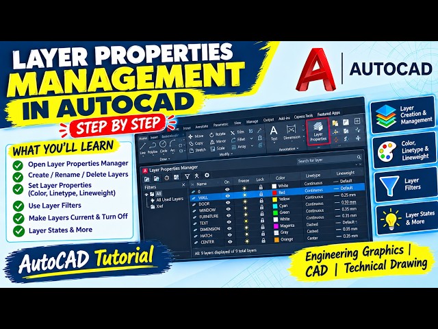 AutoCAD Layer Properties Manager Tutorial | Layers, Colors, Linetypes & Lineweights