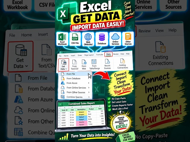 Excel Get Data Explained in 10 Seconds 🔥 | Import Data from Excel, CSV & Web!