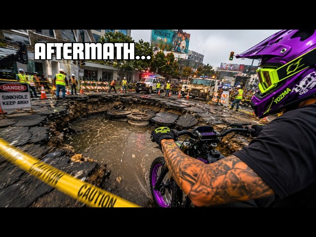LA FLOOD AFTERMATH (E-BIKE POV) - West Hollywood Sinkhole & Cleanup Efforts