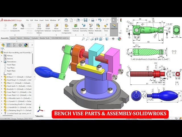 Bench Vise Part Modeling and Assembly in SolidWorks