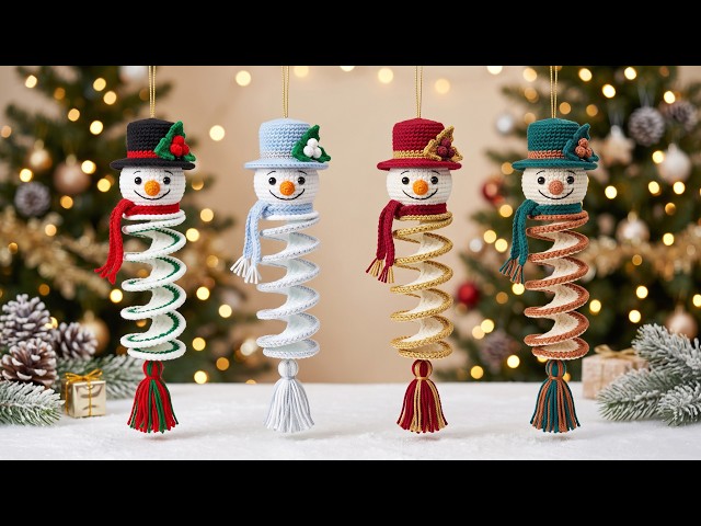 Crochet Snowman Wind Spinner Tutorial⛄| Spiral Christmas Ornament DIY