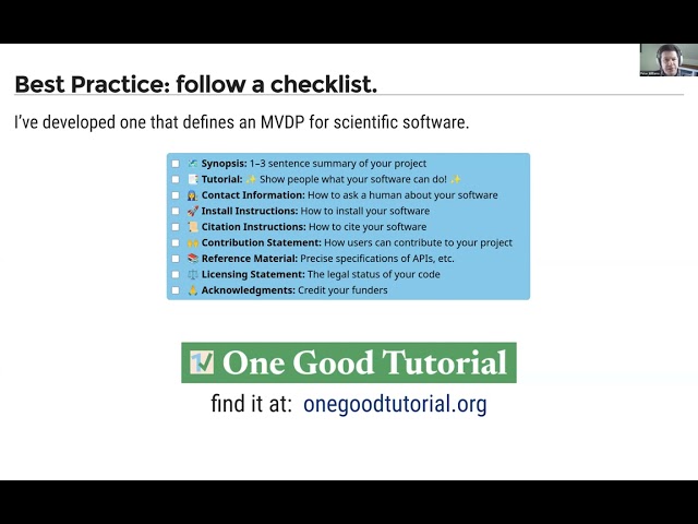 2026-03-18 webinar: One Good Tutorial: “Minimum Viable Documentation” for Scientific Software