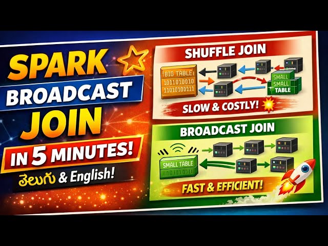 Spark Broadcast Join Explained in 5 Minutes 🚀 | PySpark Interview Telugu 