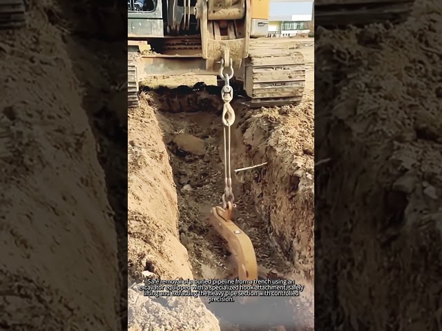 Safely lifting buried pipes out of trenches #worker #process #excavator #pipeline #safety