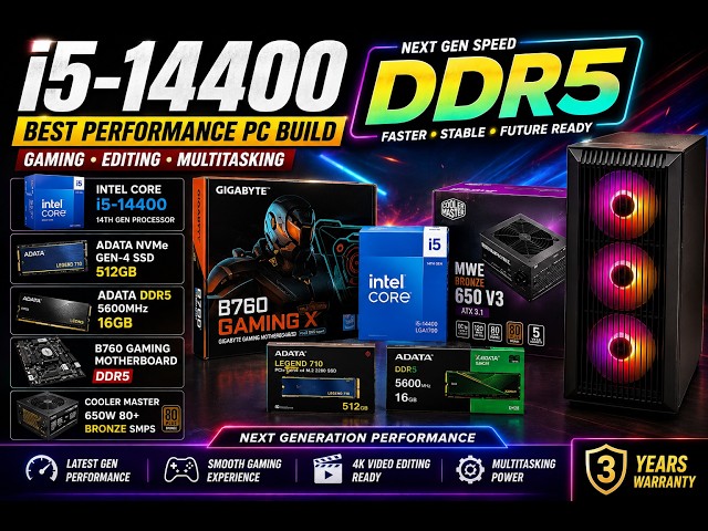 Intel Core i5-14400 DDR5 PC Build: Best Performance for 4K Editing & Gaming!