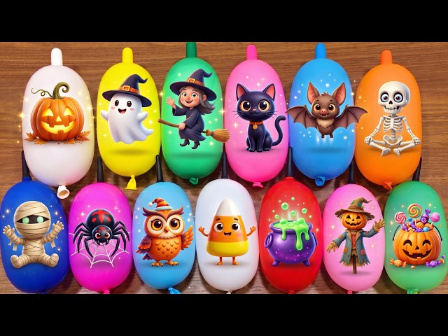 Making Slime with Funny Balloons: Learn Halloween & Colors for Kids Part 1 | Satisfying ASMR