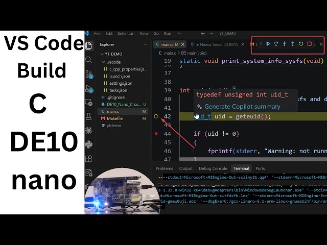Build C code for an ARM Board and Debugged with VS Code (DE10-Nano Tutorial) Embedded Linux