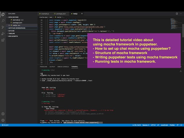 Automation testing - Using Mocha framework with puppeteer, tutorial | Live code