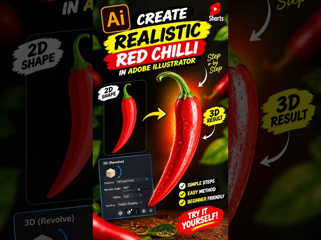 How to make a Realistic 3D Chili in 60 seconds #illustrator #tutorial