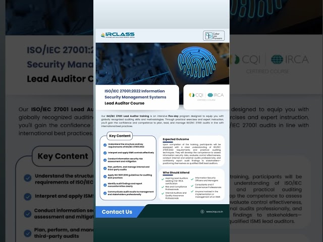 ISO/IEC 27001:2022 information security management system - ISMS Lead Auditor Course