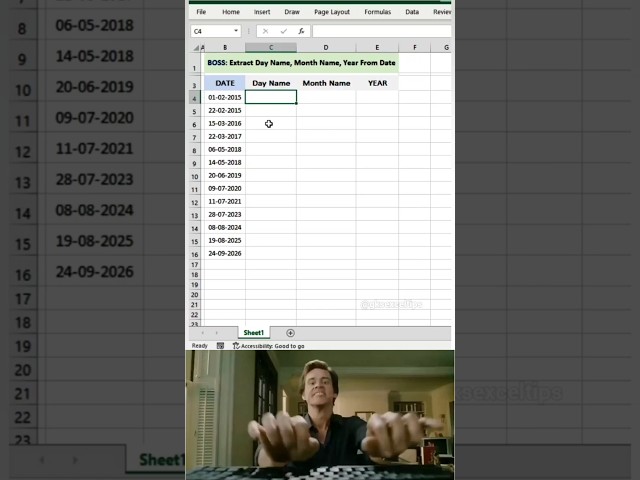 One Formula to Get Day Name, Month Name & Year! #excel #exceltips #spreadsheets #gksexceltips